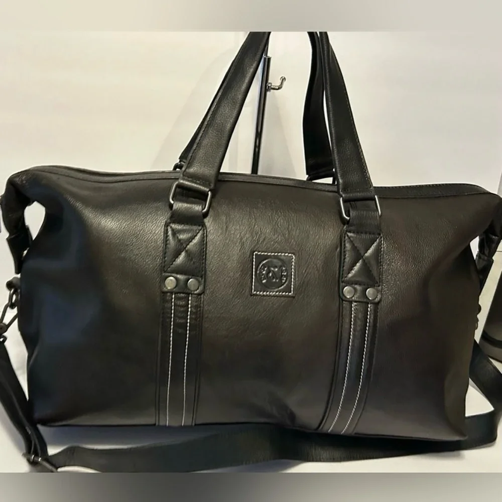 Rust and Fray Black Leather Duffle bag weekender